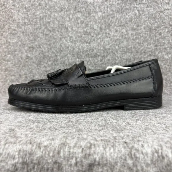 ✅Earth Shoe Mens 13 Alan II Black Leather Tassel Kilti Slip-On Moc Toe Loafers - Picture 9 of 12